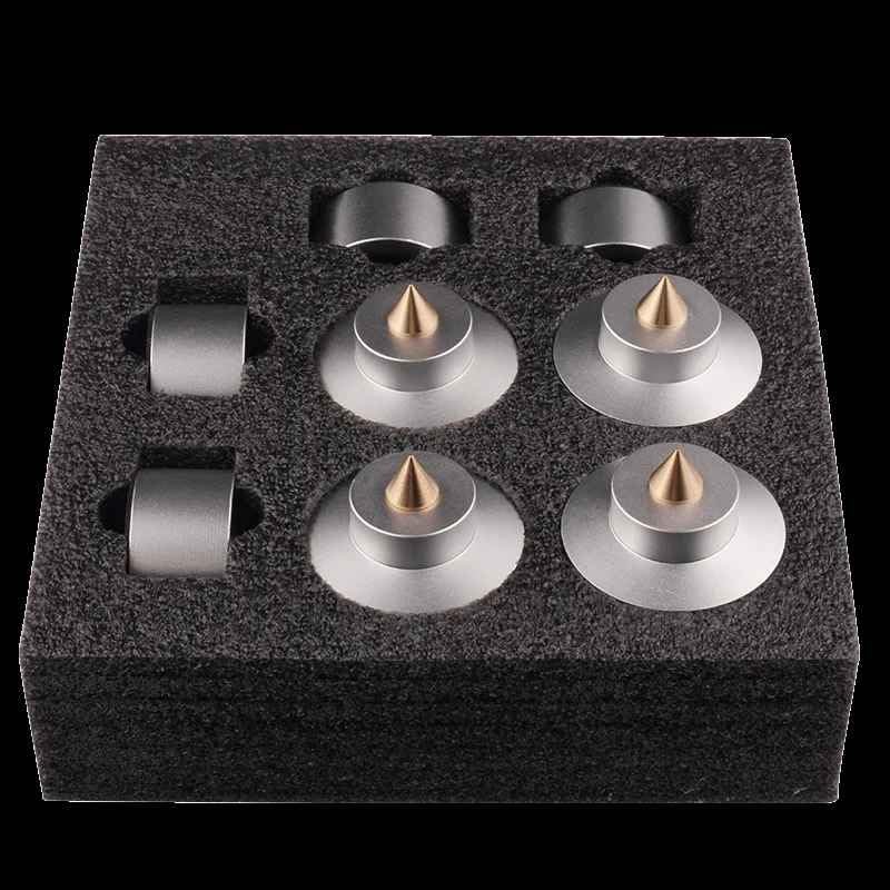4-Piece Aluminum Alloy Audio Amplifier Feet with Shock Absorber  HiFi Foot Pads for Speakers & CD Players (Silver 1box (4pcs))