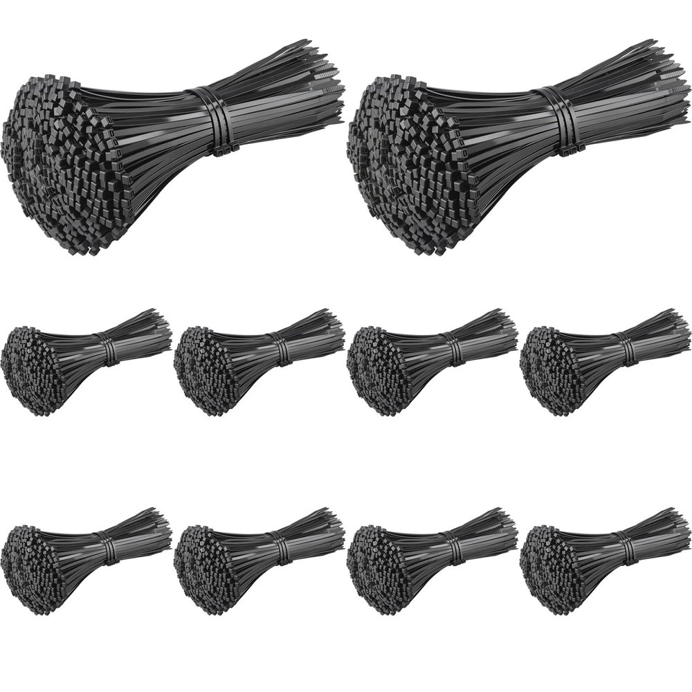 Nylon Cable Ties Self-Locking Wire Zip Ties Kit, Heavy Duty Plastic Fasteners for Home, Office, Electrical & Industrial Use (BLACK,8x400mm-250PCS,10 Pack)
