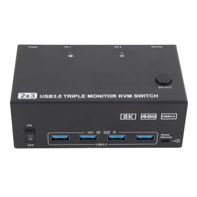 8K at 60Hz HD KVM Switcher, 3 Screen Control, 4 USB Ports, 1 Touch Switching, Plug and Reproduction (US Plug.)