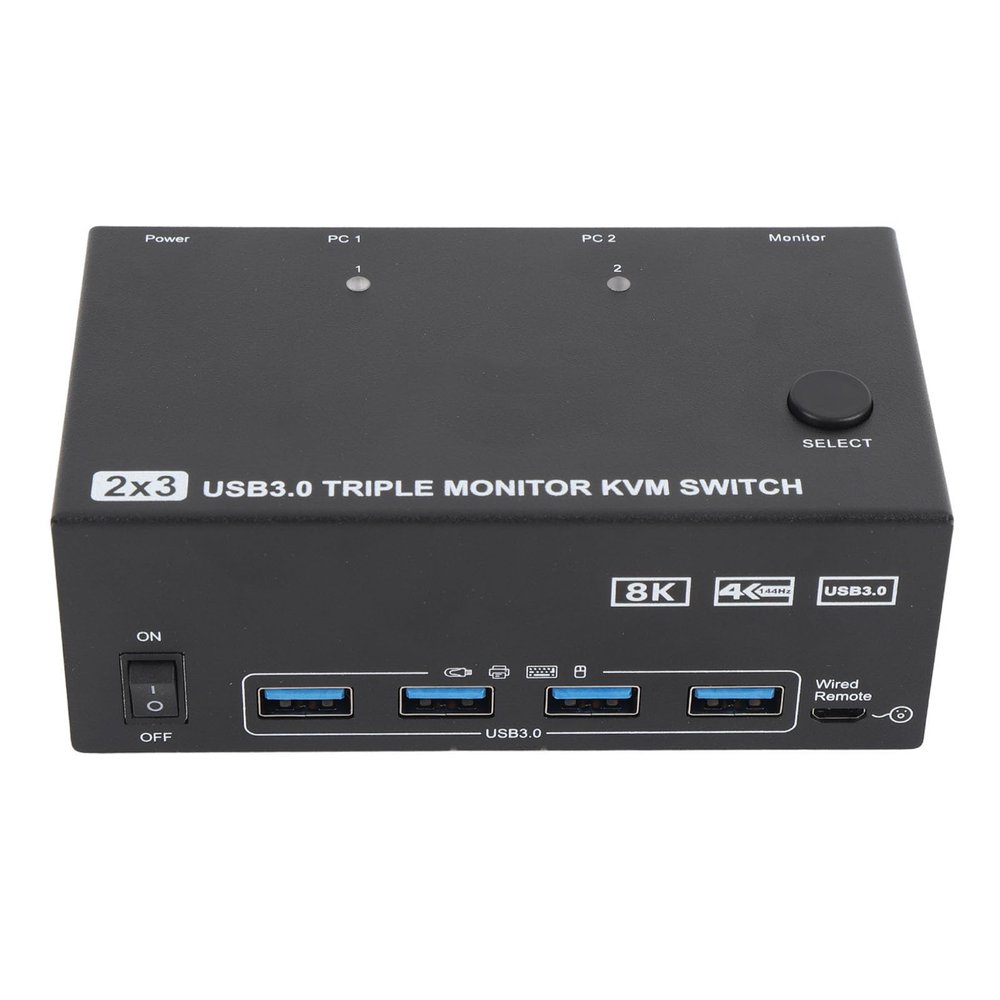 8K at 60Hz HD KVM Switcher, 3 Screen Control, 4 USB Ports, 1 Touch Switching, Plug and Reproduction (US Plug.)