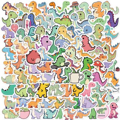 100PCS Cute Dinosaur Small Stickers, Funny Cartoon Animal Aesthetic Decals, Vinyl Waterproof Stickers for Water Bottle, Laptop, Luggage, Phone, for Kids Teen Lovers Party Supplies