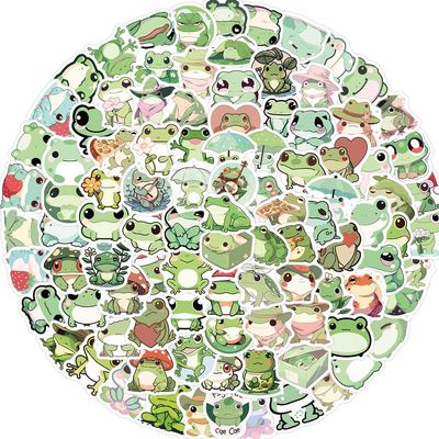 100PCS Cute Frog Small Stickers, Funny Cartoon Animal Aesthetic Decals, Vinyl Waterproof Stickers for Water Bottle, Laptop, Luggage, Phone, for Kids Teen Lovers Party Supplies (Frog)