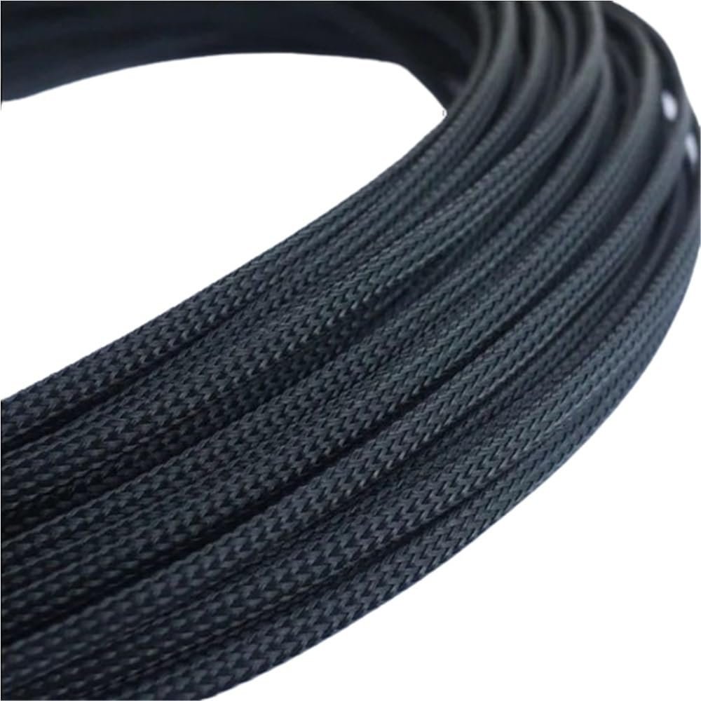 10M Flexible Cable Sleeving, Flat PET Tubing 3/4/6/8/10~16mm Mesh Braided Sleeving, Retractable Cable Sleeves for Pipe(Black,16mm)