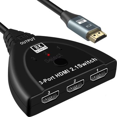 8K HDMI Switch 3-Port, KSRplayer 4K@120Hz/8K@60Hz,3 in 1 Out, HDMI 2.1 Splitter with 1.64ft Cable, HDMI Switcher Selector Box for PS5 PS4 Roku Xbox TV Monitor,VRR ALLM HDR Support