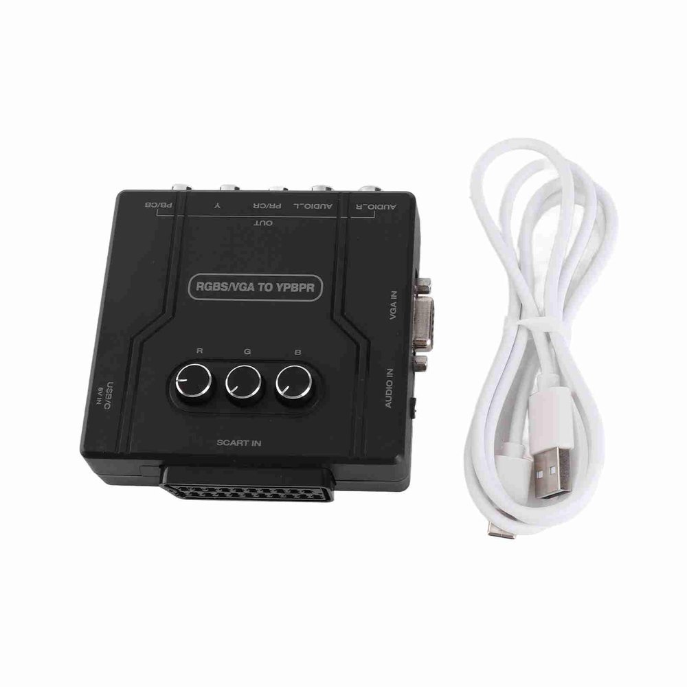 VGA to YPBPR Converter, RGBS SCART Component Converter 1080p SFC N64 Wii MD Saturn Support, Game Screen Color Brightness Adjustable