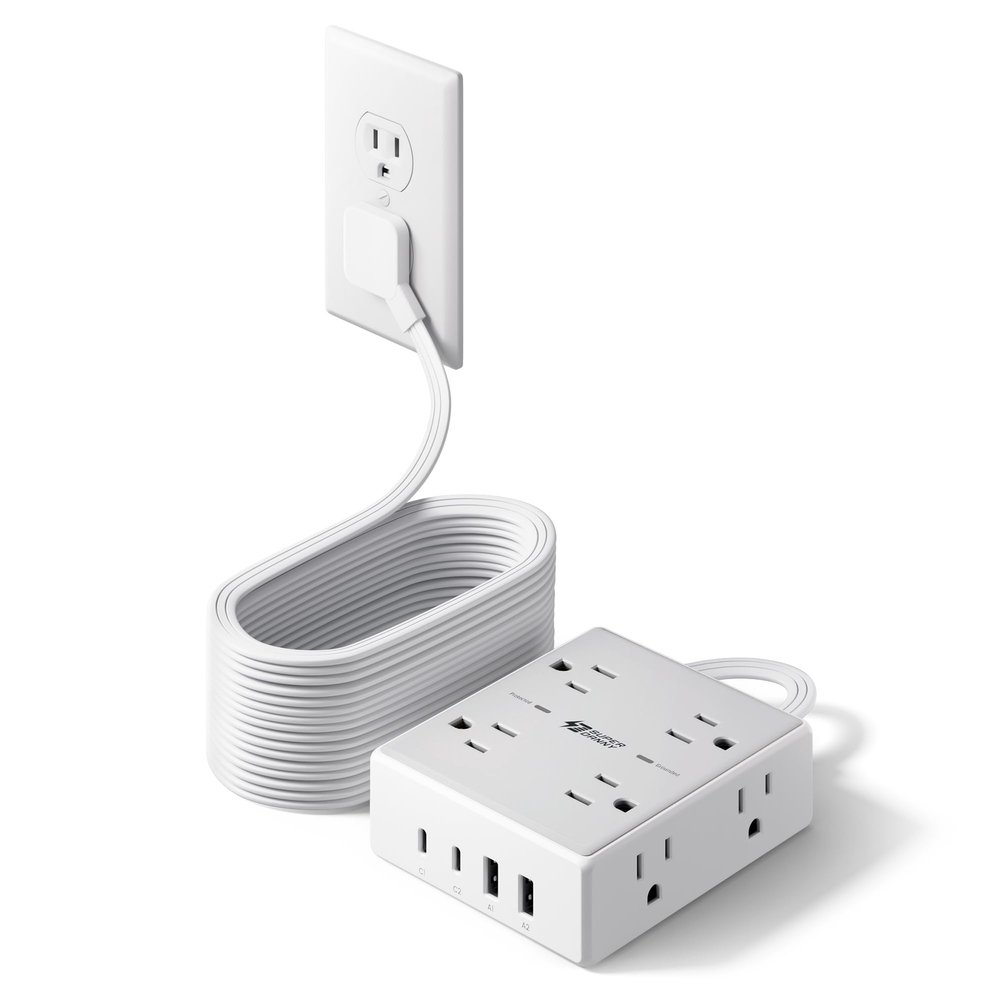 20Ft Long Extension Cord, Flat Plug Power Strip with 8 Outlets & 4 USB Ports (2 USB C), Wall Mountable Surge Protector, Desk Charging Station for Home Office, College Dorm Room Essentials
