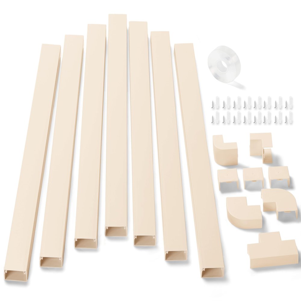 126in Cord Hider Kit, ZhiYo Wire Hiders for TV on Wall, Paintable Cable Management Kit, Wire Cover for Wall Mount TV, Beige Cable Raceway, Cord Cover Wall Wire Management Kit, 8xL15.7in W1.18inH0.67in