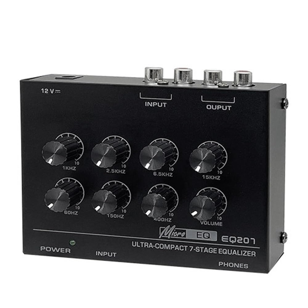 Tassteen Preamp EQ207 7 Band Equalizers Sound Modifiers DC12V Power Input Audio Mixer Us Plug