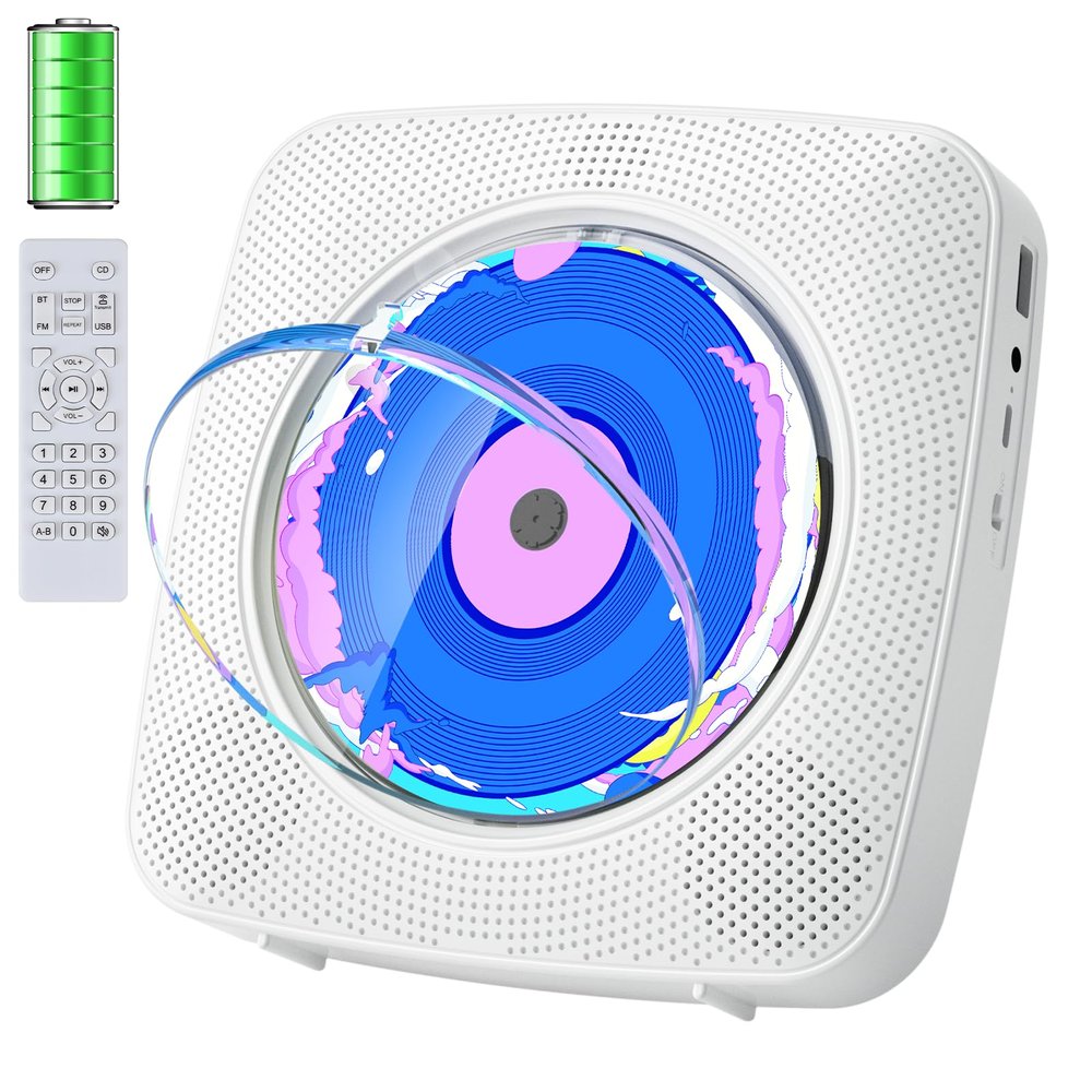 CD Player Portable Bluetooth Rechargeable: CD Players for Home with 1800mAh Kegaudio Desktop Wall CD Player with Speakers Music Player CD Boombox FM Radio USB Remote Control