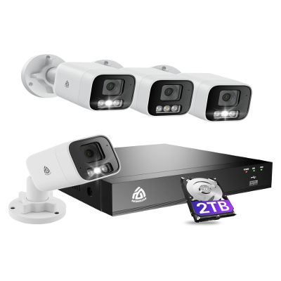 8CH 4K PoE NVR Wired Security Camera System, 4pcs 5MP Outdoor IP Cameras with Person/Vehicle Detection, 2TB HDD, H.265, 2-Way Audio, Color Night Vision, Spotlight Siren, 24/7 Continuous Recording