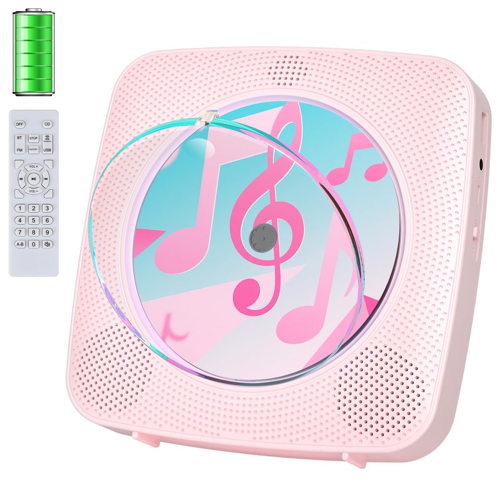 CD Player Portable Bluetooth Rechargeable: CD Players for Home Kegaudio 1800mAh Desktop Wall CD Player with Speakers with Dust Cover FM Radio USB Remote Control