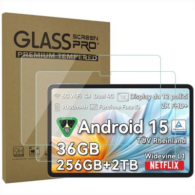 AKNICI 2-Pack Tempered Glass Screen Protector for Blackview Mega 2 Tablet 12 inch, Ultra Clear Transparency Anti-Scratch 9H Hardness
