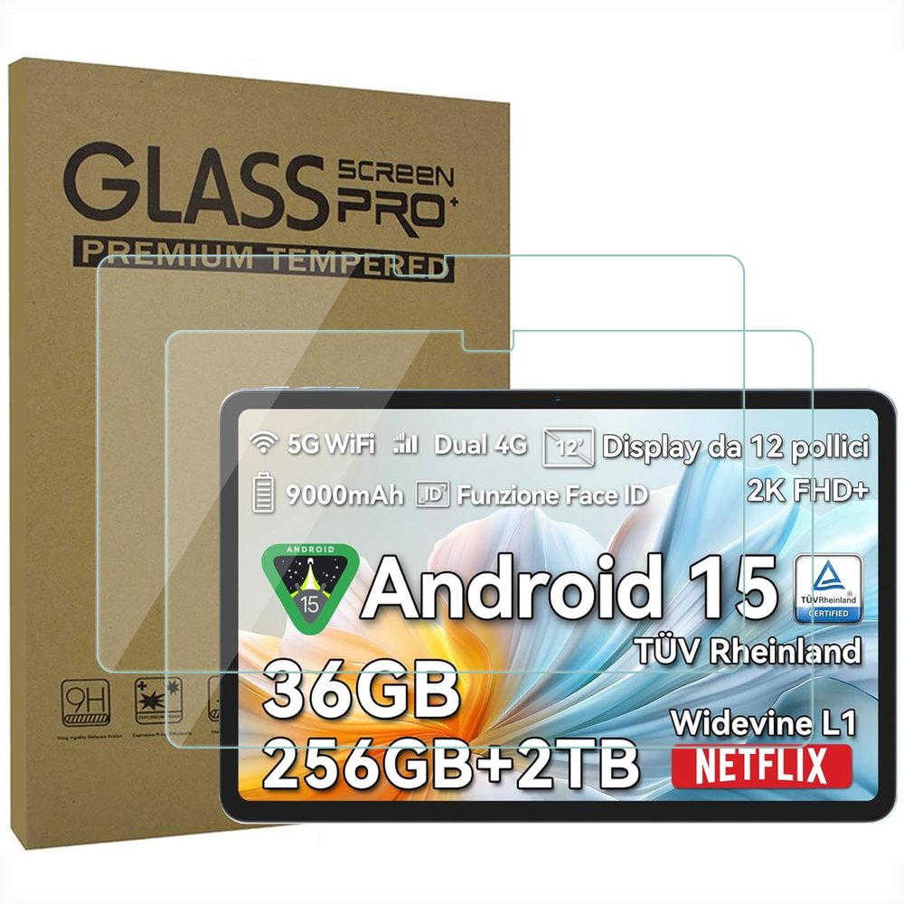 AKNICI 2-Pack Tempered Glass Screen Protector for Blackview Mega 2 Tablet 12 inch, Ultra Clear Transparency Anti-Scratch 9H Hardness