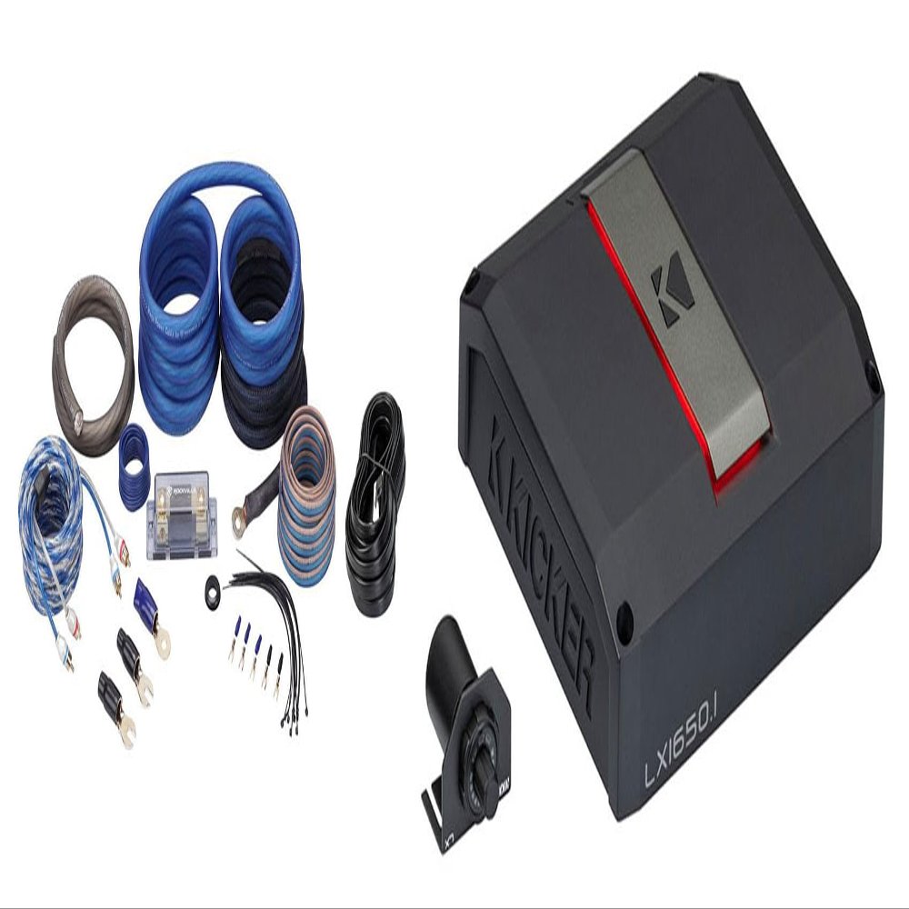 Audiosavings Bundle: Kicker 51LX16501 1650W Monoblock Class-D Car Amplifier Bundle with Rockville RWK0CU 0 AWG 100% Copper Complete Amplifier Installation Kit (OFC) (2 Items)