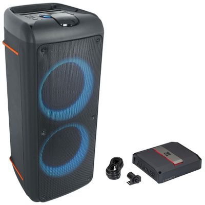 Audiosavings Bundle: Kicker 51LX12501 1250W Mono Car Amplifier with Smart Bass Class-D Sub Amp Bundle with Rockville Rock Party 9 Dual 8" Bluetooth Speaker with Deep Bass and LED Effects (2 Items)