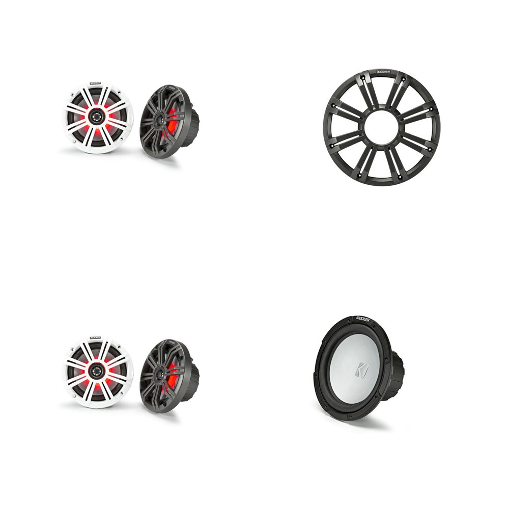 KICKER Marine (2) 45KM654L 6.5" & 45KMF102 w/Charcoal Grill, LED Marine Audio Upgrade