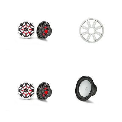Kicker Marine (2) 45KM84L 8" & 45KMF102 w/White Grill, LED Marine Audio Upgrade