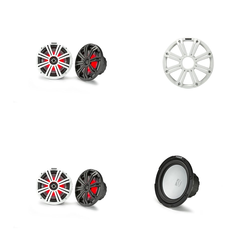 Kicker Marine (2) 45KM84L 8" & 45KMF102 w/White Grill, LED Marine Audio Upgrade
