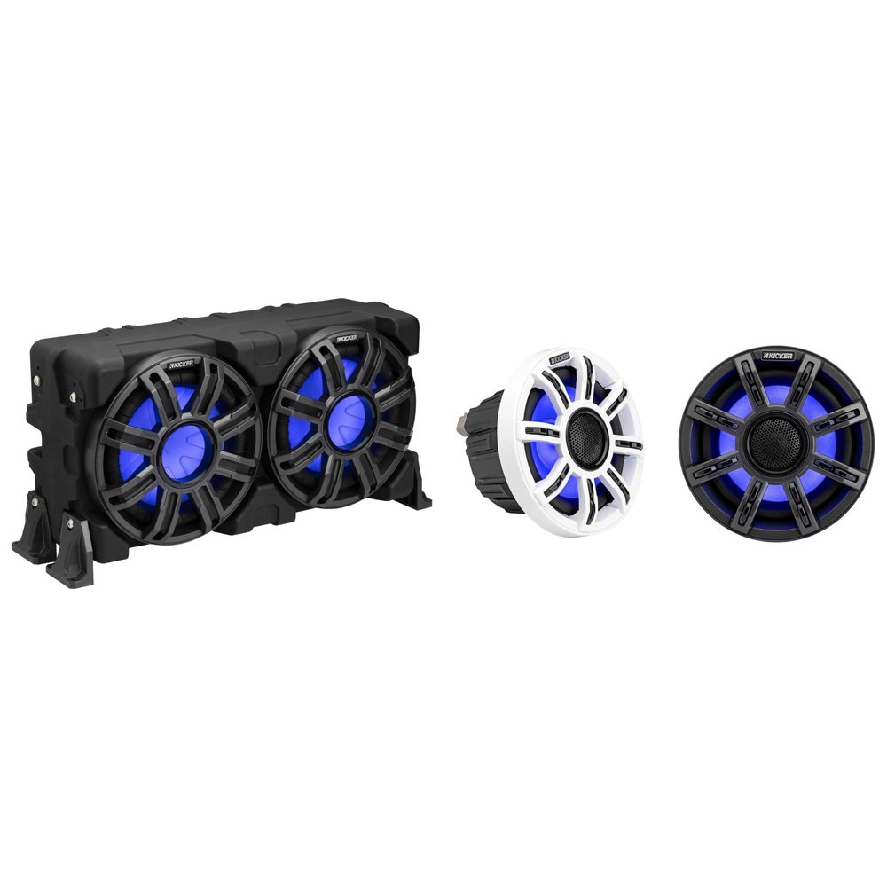 Kicker Marine 51MSC65 Premium 6.5" & 51MWLE104 10" Loaded Enclosure, LED Marine Audio Upgrade