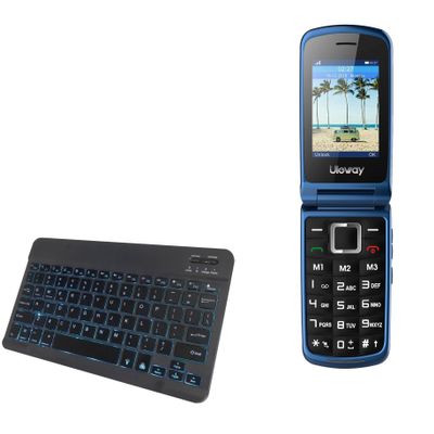 BoxWave Keyboard Compatible with Uleway 3G Senior Flip Phone - SlimKeys Bluetooth Keyboard - with Backlight, Portable Slim LED 7 Colors - Jet Black