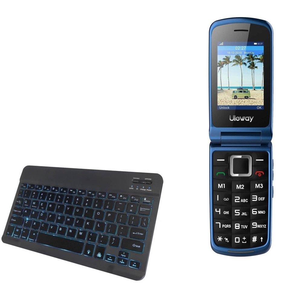 BoxWave Keyboard Compatible with Uleway 3G Senior Flip Phone - SlimKeys Bluetooth Keyboard - with Backlight, Portable Slim LED 7 Colors - Jet Black