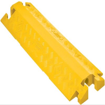Checkers 1 Channel Industrial Drive Over Cable Protector, Drop Over for 1.25" Lines, 17k/Axle Load Capacity Hose and Cable Ramp for Heavy Duty Equipment, Made in The USA, Yellow, CP1X125-GP-DO-Y