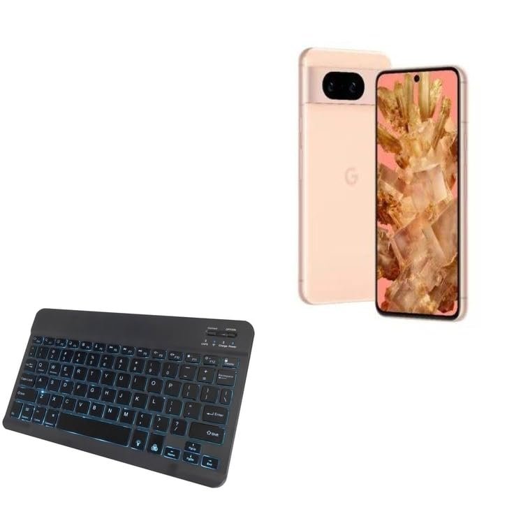 BoxWave Keyboard Compatible with Google Pixel 8a - SlimKeys Bluetooth Keyboard - with Backlight, Portable Slim LED 7 Colors - Jet Black