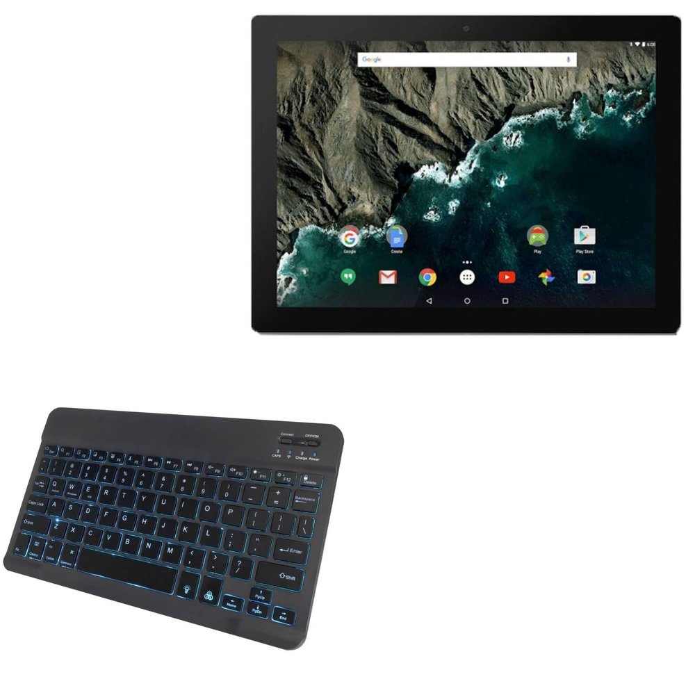 BoxWave Keyboard Compatible with Google Pixel C - SlimKeys Bluetooth Keyboard - with Backlight, Portable Slim LED 7 Colors - Jet Black