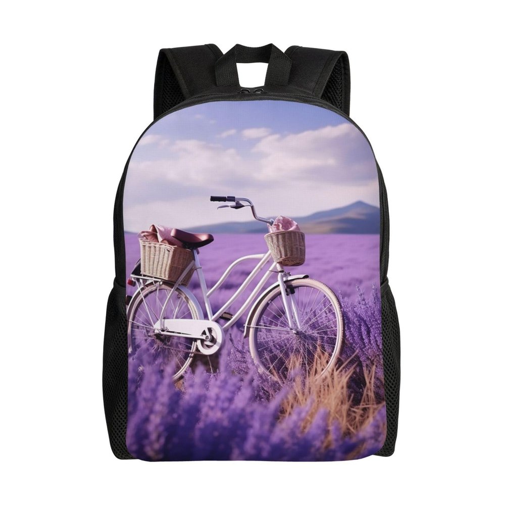 Lavender Field Bike Travel Backpack Waterproof Lightweight Casual Daypack Classic Cute Laptop Bag For Women Men