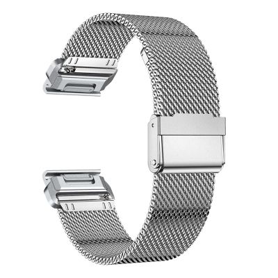 AHGDDA 22mm 26mm QuickFit Milanese Metal Strap For Garmin EPIX GEN2 Fenix7 7X Solar/6X 6XPro 5XPlus Forerunner 955 Enduro 2 Watchband(Silver,For Forerunner 955)