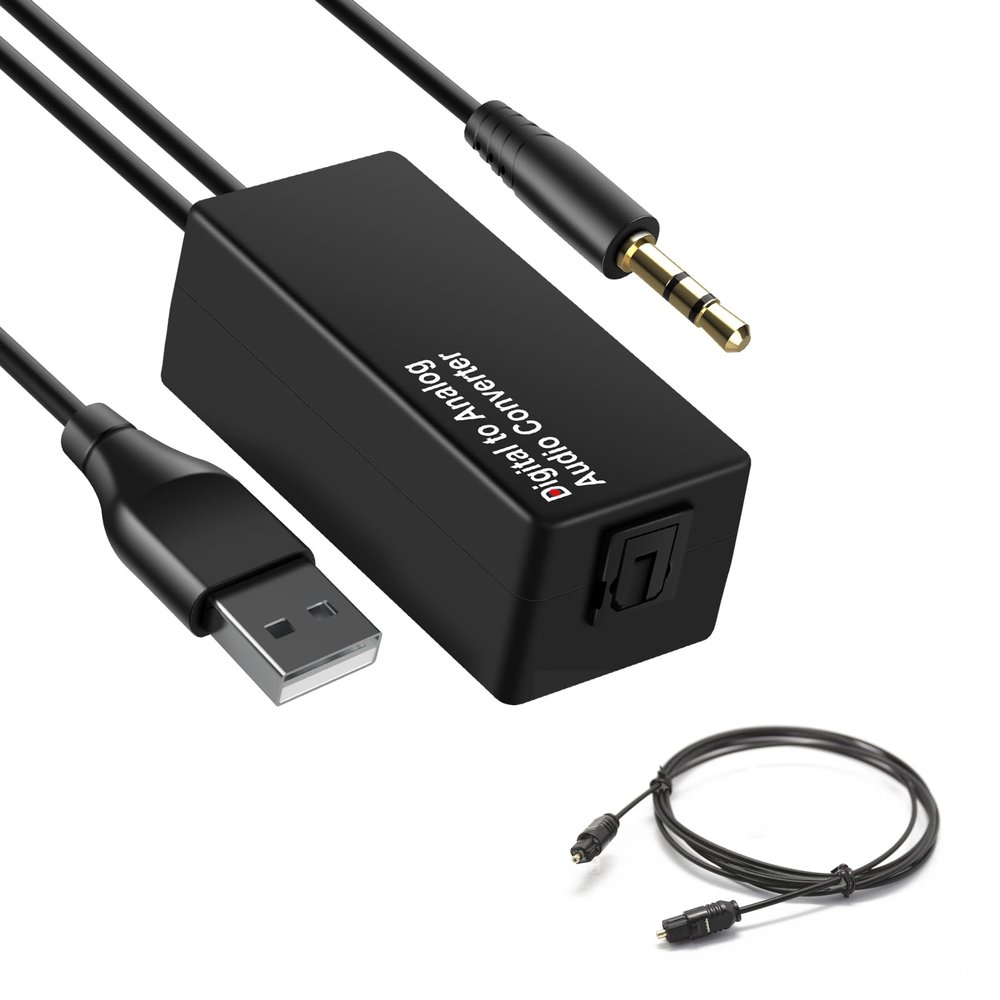 Optical to Aux Cable, Optical to 3.5mm Audio Converter, 192KHz DAC Digtal to Analog Adapter, Unidirectional for PS4 HDTV DVD
