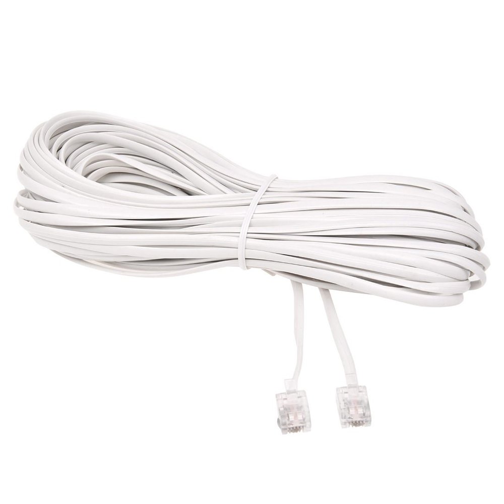 Tassteen White Male 6P2C RJ11 Plug Telephone Fax Modem Line Cable, 14M for Landline Telephone