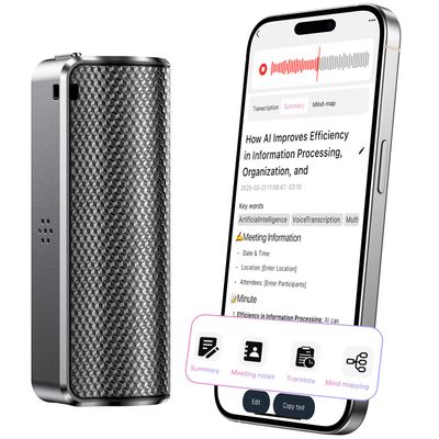AI Voice Recorder with Real-Time Transcription & Translation, AI Voice Transcriber, Smart Summary, AI-Powered Mind Mapping & Translator for Meetings Notes, Interviews & Lectures, 70+ Languages (64GB)