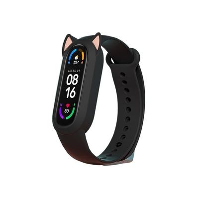 BHOLSA Silicone Case Cat Earmuffs Strap for Xiaomi Series MiBand 8 7 6 5 4 3 Soft and Breathable TPU Material band for Miband Wristband(Black,For Miband 7 6 5 4 3)