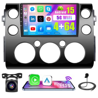 Android 15 Car Stereo for Toyota FJ Cruiser 2007-2018, 9" HD Touchscreen for FJ Cruiser, Wireless CarPlay/Android Auto, 5G WiFi, Bluetooth 5.0, 32EQ, 1280 * 720, 4+64G + Backup Camera