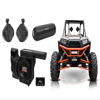 Audiosavings Bundle: RZRXP-10 Powered 10" 500W Under Dash Subwoofer + Enclosure Bundle with (2) 8" 300W Marine Wakeboard 360 Swivel Tower Speakers + 40W Portable Bluetooth Speaker (3 Items)