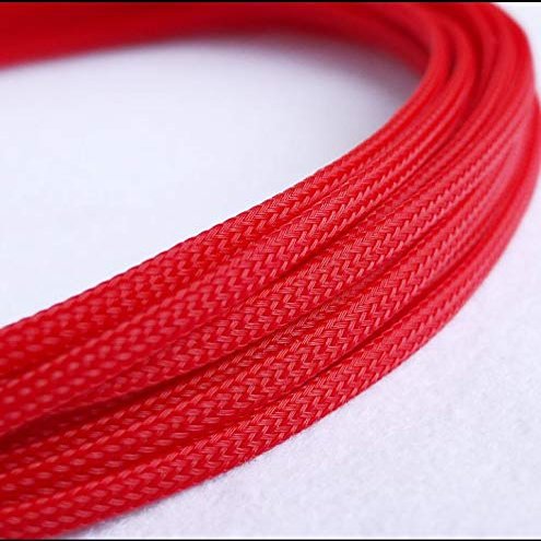 10M PET Sleeves Flat Tight Braided Expandable Cable Wire Snakeskin Sleeving Cord Protector(Red,3mm)