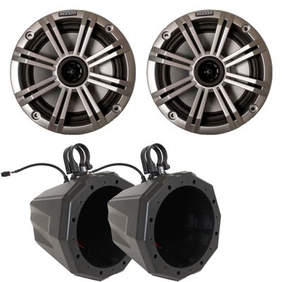 Kicker 8" LED Marine Speakers with Universal Pod Mounts (Pair) 1.75" Clamps UTV or Boat Audio Upgrade for Bimini Top or Cage Mount