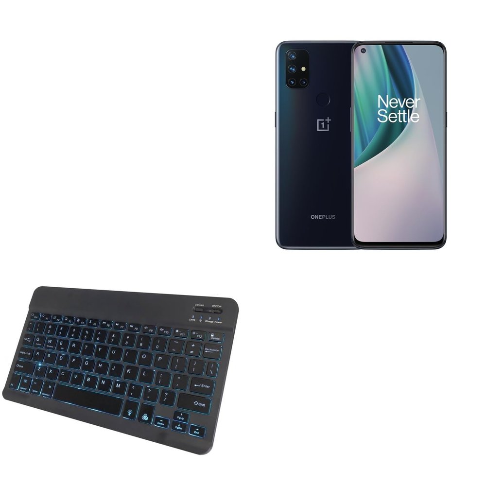 BoxWave Keyboard Compatible with OnePlus Nord N10 5G - SlimKeys Bluetooth Keyboard - with Backlight, Portable Slim LED 7 Colors - Jet Black