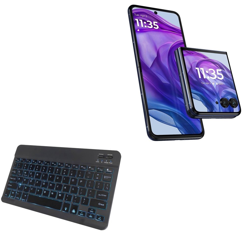 BoxWave Keyboard Compatible with Motorola razr 2024 - SlimKeys Bluetooth Keyboard - with Backlight, Portable Slim LED 7 Colors - Jet Black