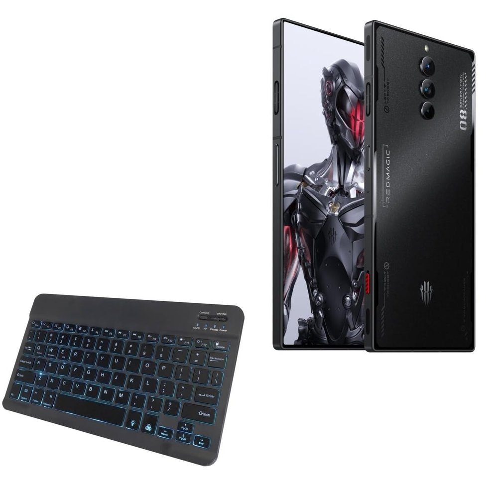 BoxWave Keyboard Compatible with ZTE Nubia Red Magic 8 Pro+ - SlimKeys Bluetooth Keyboard - with Backlight, Portable Slim LED 7 Colors - Jet Black