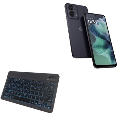 BoxWave Keyboard Compatible with Motorola Moto G35 - SlimKeys Bluetooth Keyboard - with Backlight, Portable Slim LED 7 Colors - Jet Black