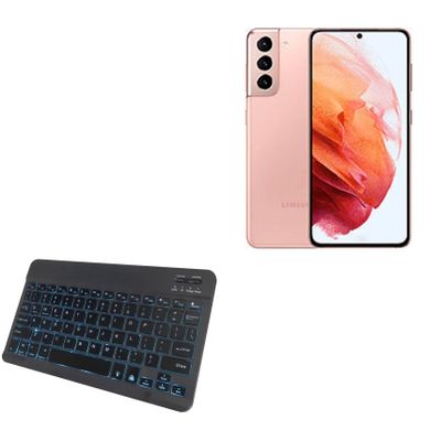 BoxWave Keyboard Compatible with Samsung Galaxy S21 - SlimKeys Bluetooth Keyboard - with Backlight, Portable Slim LED 7 Colors - Jet Black