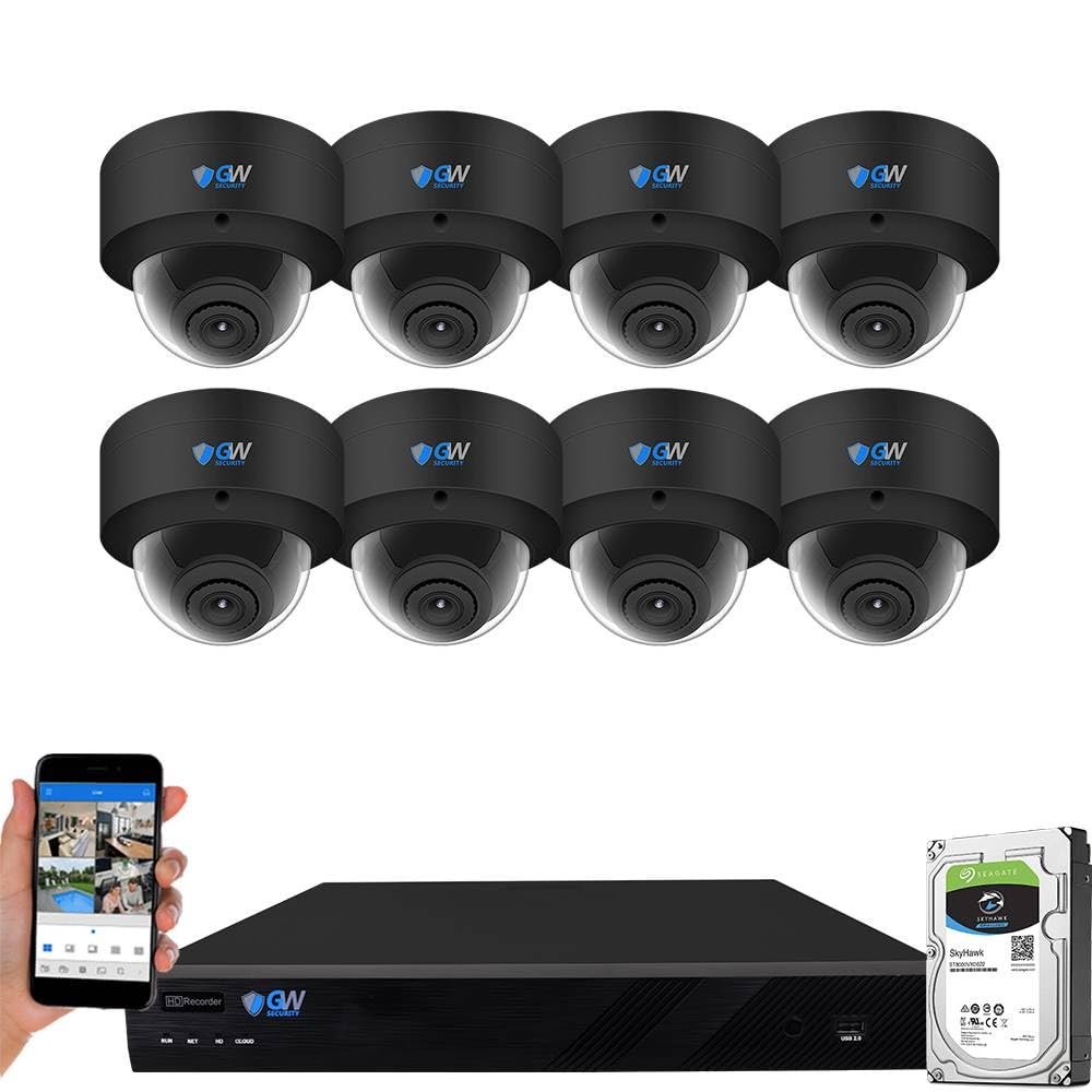 GW Security 16 Channel 12MP NVR UltraHD 4K Smart AI Human/Cars Detection PoE Security Camera System with 8 x 8MP Waterproof Microphone 135 Wide Angle Outdoor Indoor Dome Cameras (Black)