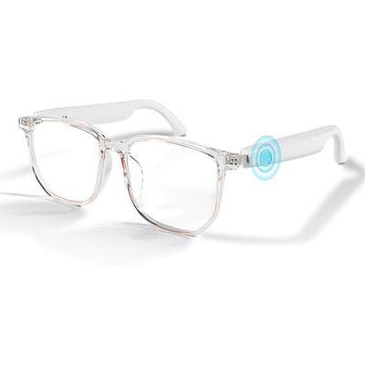 MYNINES Smart Audio Glasses, Sunglasses with Wireless Headset Built-in Mic & Speakers, Touch Control and Voice Assistant Suitable for Men Women Outdoor Driving Running Use (Transparent Lens)