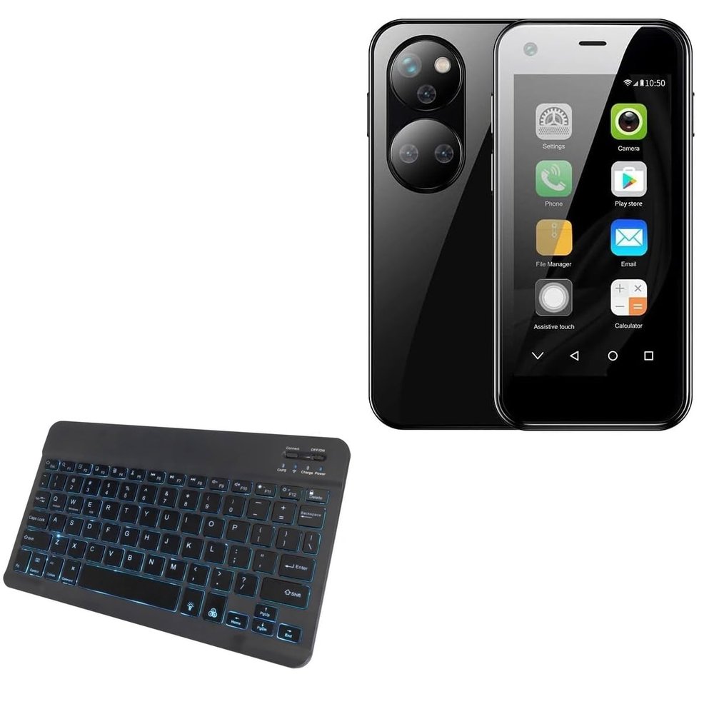 BoxWave Keyboard Compatible with Sudroid Mini Smartphone - SlimKeys Bluetooth Keyboard - with Backlight, Portable Slim LED 7 Colors - Jet Black