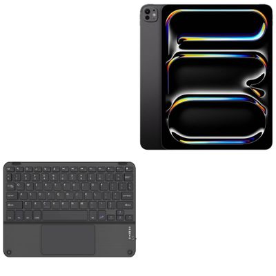 BoxWave Keyboard Compatible with Apple iPad Pro (7th Gen 2024) (13 in) - SlimKeys Bluetooth Keyboard with Trackpad, Portable Slim TouchPad - Jet Black