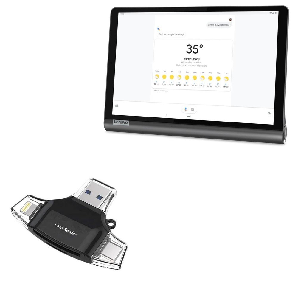 BoxWave Smart Gadget Compatible with Lenovo Yoga Smart Tab Row - AllReader SD Card Reader, microSD Card Reader SD Compact USB - Jet Black