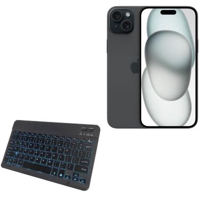 BoxWave Keyboard Compatible with Apple iPhone 15 Plus - SlimKeys Bluetooth Keyboard - with Backlight, Portable Slim LED 7 Colors - Jet Black