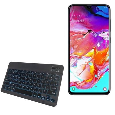 BoxWave Keyboard Compatible with Samsung Galaxy A70 - SlimKeys Bluetooth Keyboard - with Backlight, Portable Slim LED 7 Colors - Jet Black